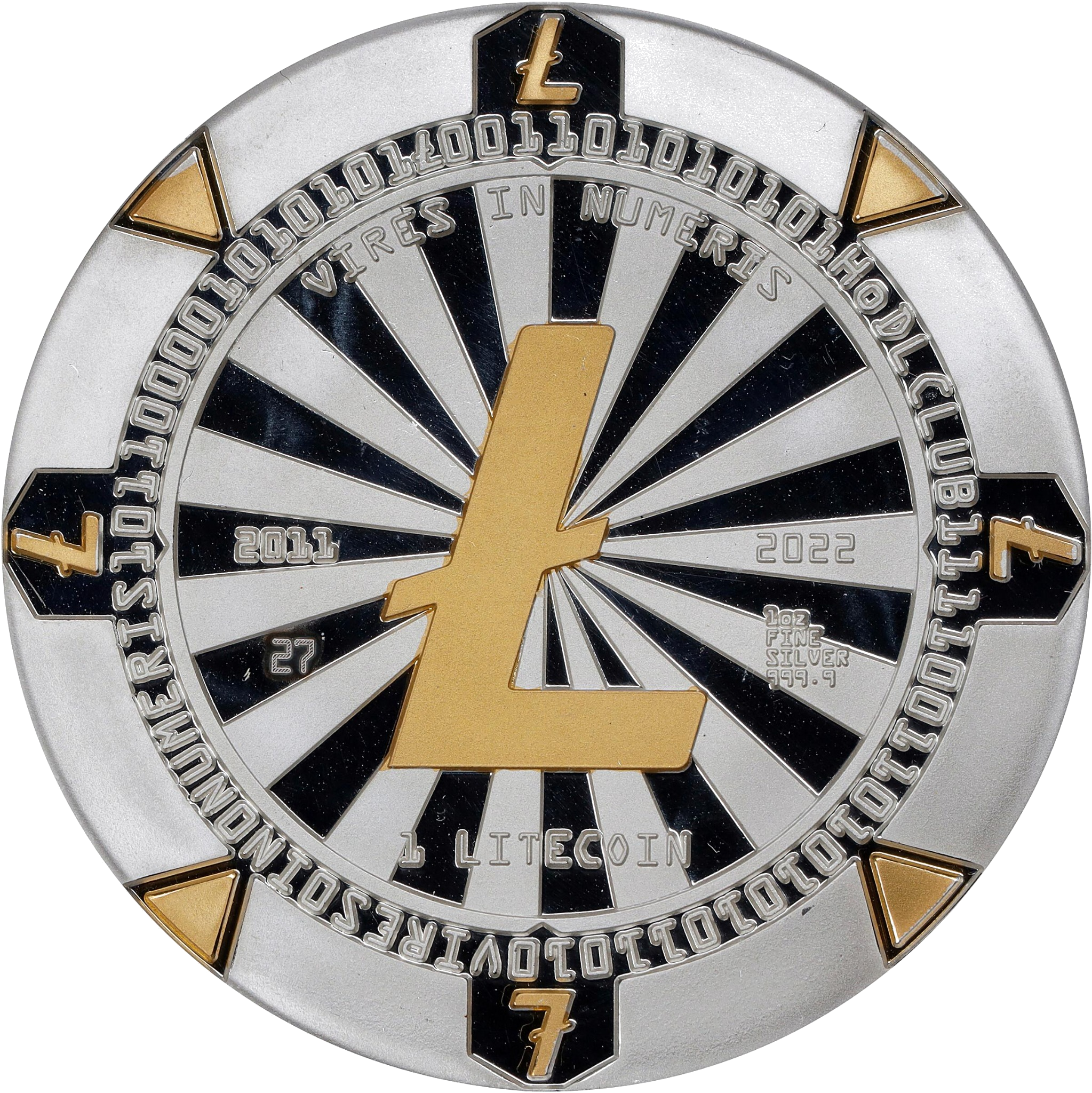 1 LTC Fine Silver 999.9 Poker Chip — Original Release front