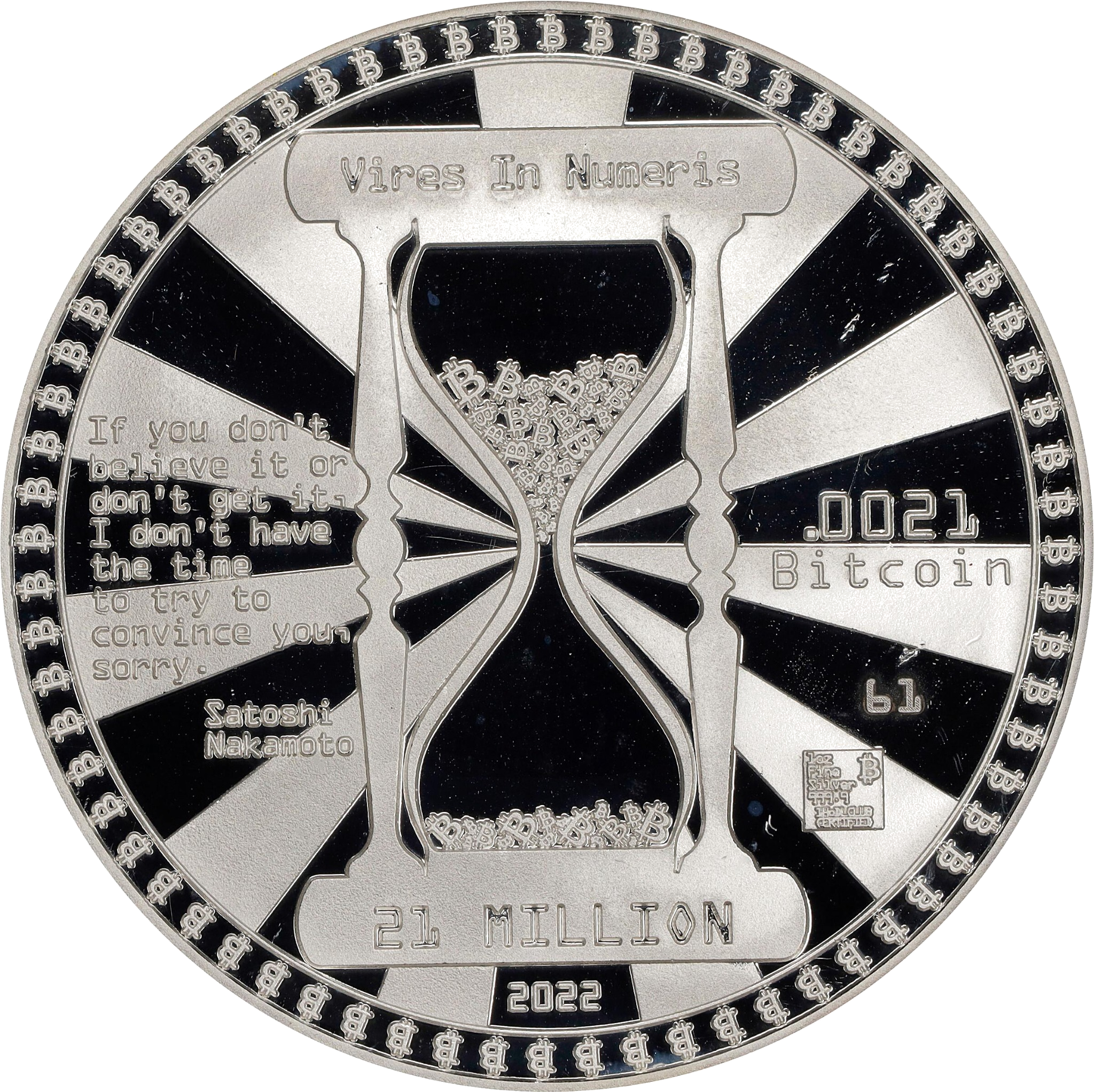 1oz Bitcoin Hourglass Silver Coin front